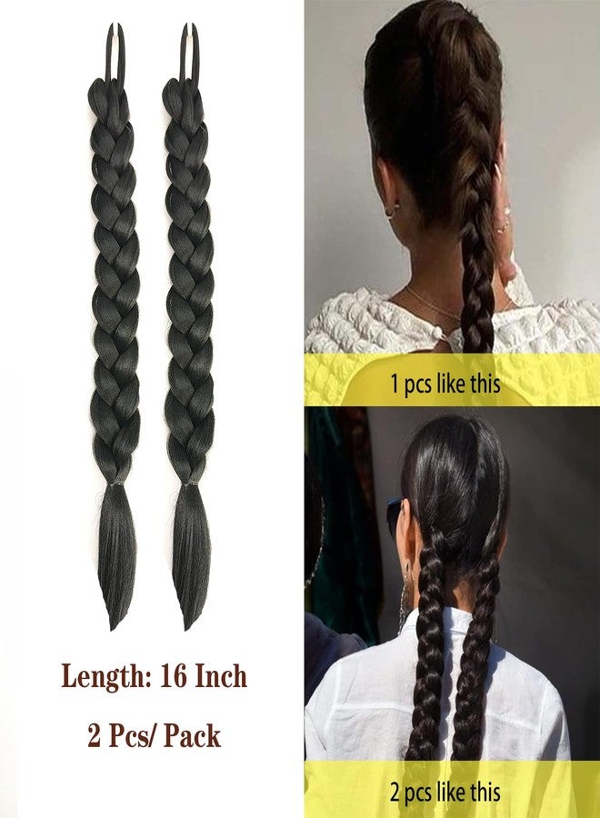shufang 2 Packs 16 Inch Black Long Braid Ponytail Extension for Black Women with Hair Tie Straight Braid Hair Extensions Can be Restyle Soft Synthetic Hair Piece for Women - Image 2